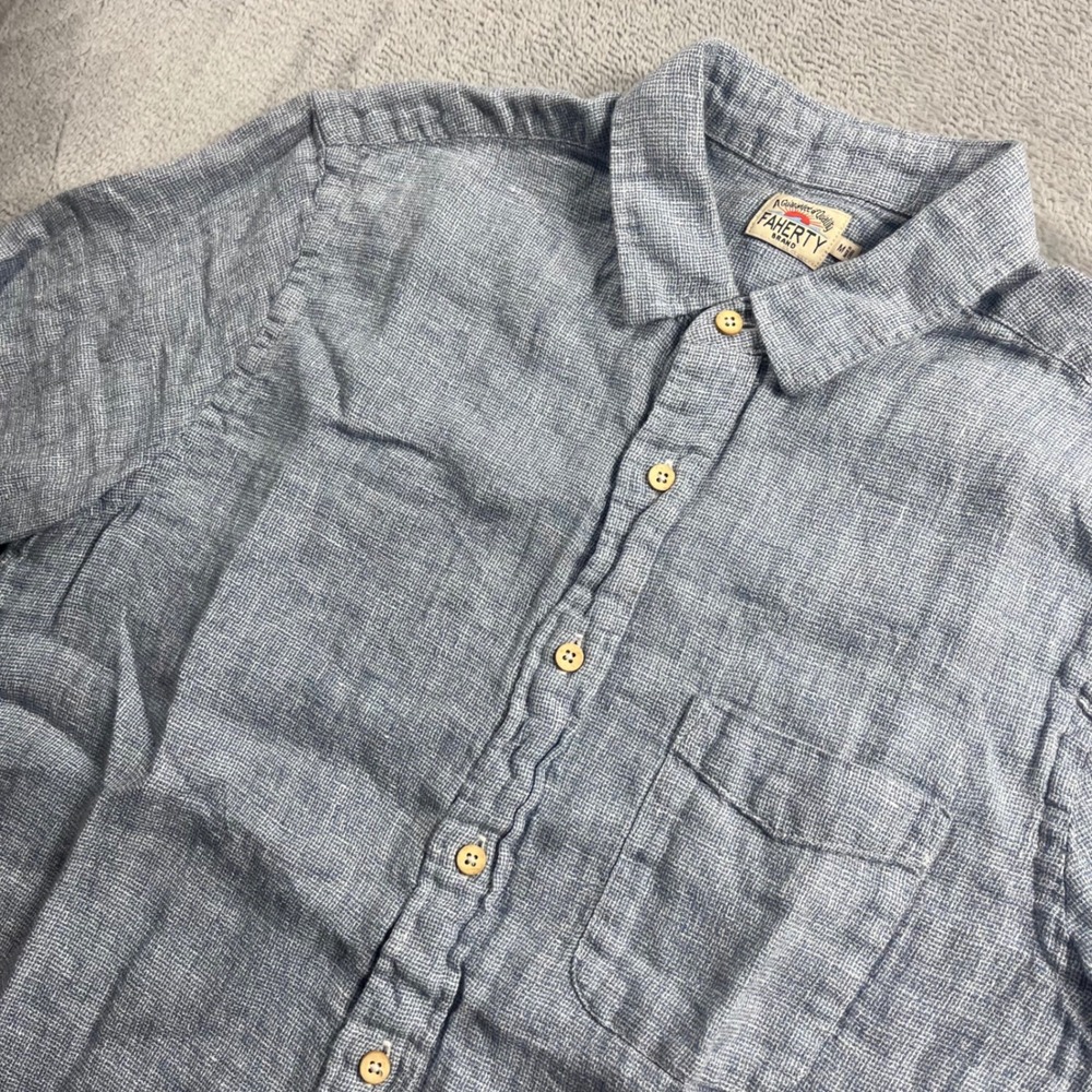 Faherty Mens Short Sleeve Linen Laguna Shirt Blue MWS2226-BBV Medium